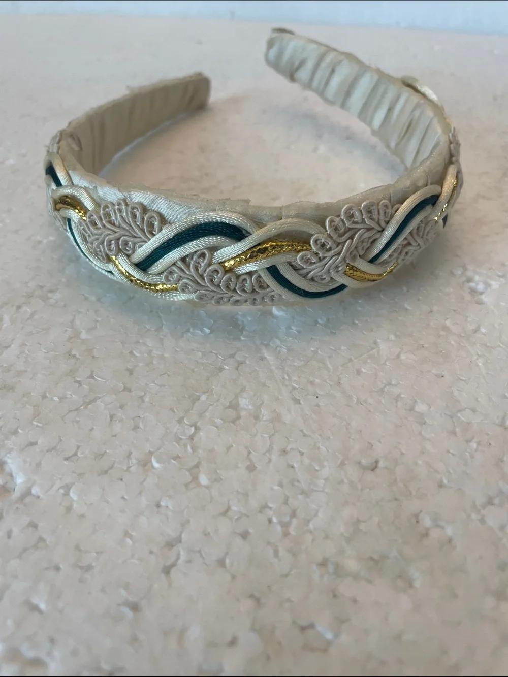 Vintage Cream, Gold and Teal Braided Decorative Headband